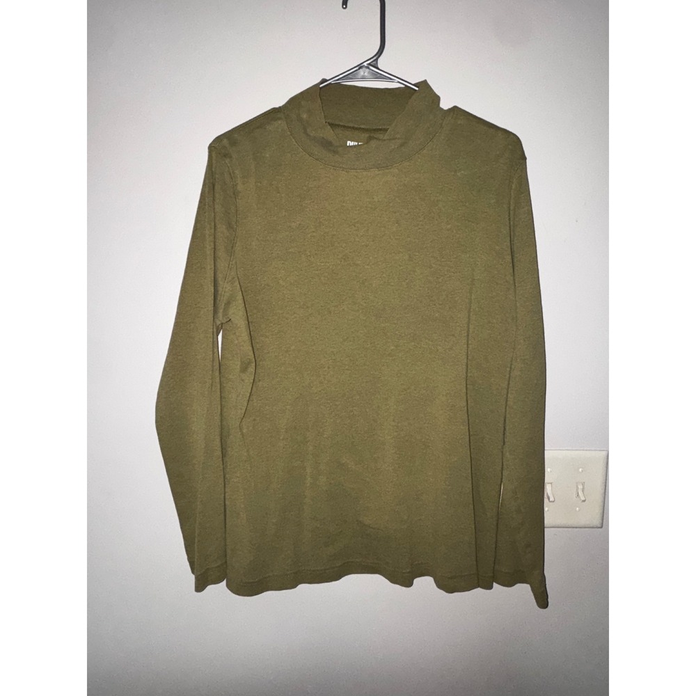 Duluth Trading Co Mens Olive Green Mock Neck Long Sleeve Cotton Shirt Large
